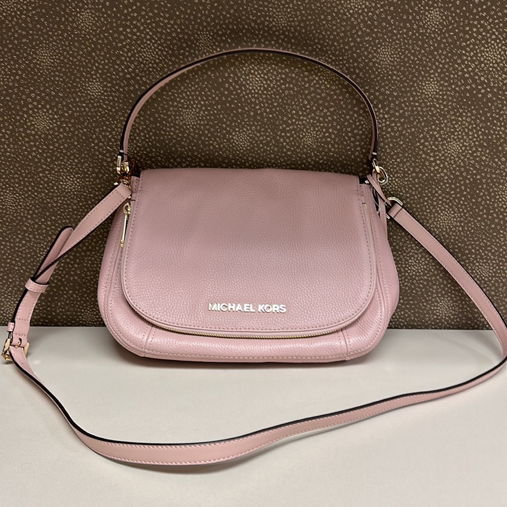 🔥🔥🔥NEW Michael Kors Bedford Medium Convertible Flap Pink Leather Shoulder Bag - Picture 1 of 15